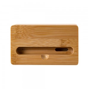 Soporte para teléfono de bambu. Soporte de madera personalizado.