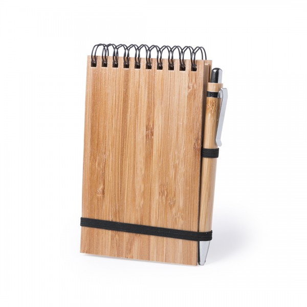 Bloc notas con bolígrafo bambú eco. Libreta línea eco tapas de bambú