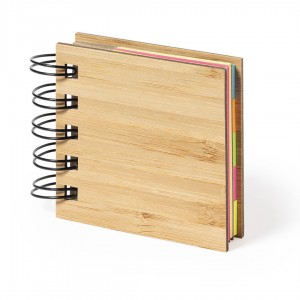 Bloc de notas tapas de bambú. Notas adhesivas con tapas de madera. Regalo promocional personalizable